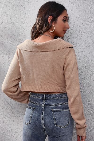 Geometric Long Sleeve Cropped Sweater - Premium from Trendsi - Just $25! Shop now at ZLA