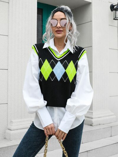 Geometric V-Neck Sweater Vest - Premium from Trendsi - Just $22! Shop now at ZLA