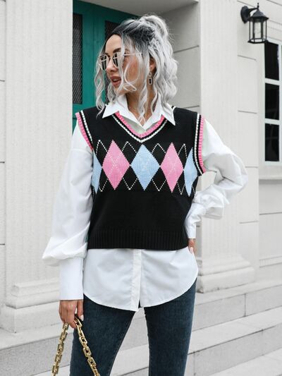 Geometric V-Neck Sweater Vest - Premium from Trendsi - Just $22! Shop now at ZLA