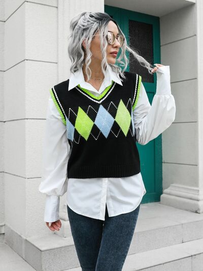 Geometric V-Neck Sweater Vest - Premium from Trendsi - Just $22! Shop now at ZLA