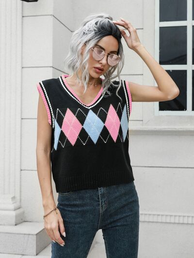 Geometric V-Neck Sweater Vest - Premium from Trendsi - Just $22! Shop now at ZLA