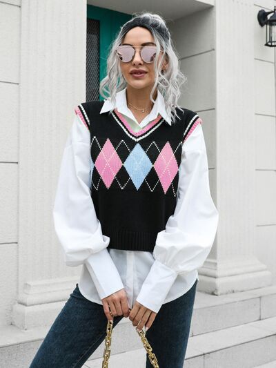 Geometric V-Neck Sweater Vest - Premium from Trendsi - Just $22! Shop now at ZLA