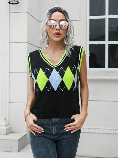 Geometric V-Neck Sweater Vest - Premium from Trendsi - Just $22! Shop now at ZLA
