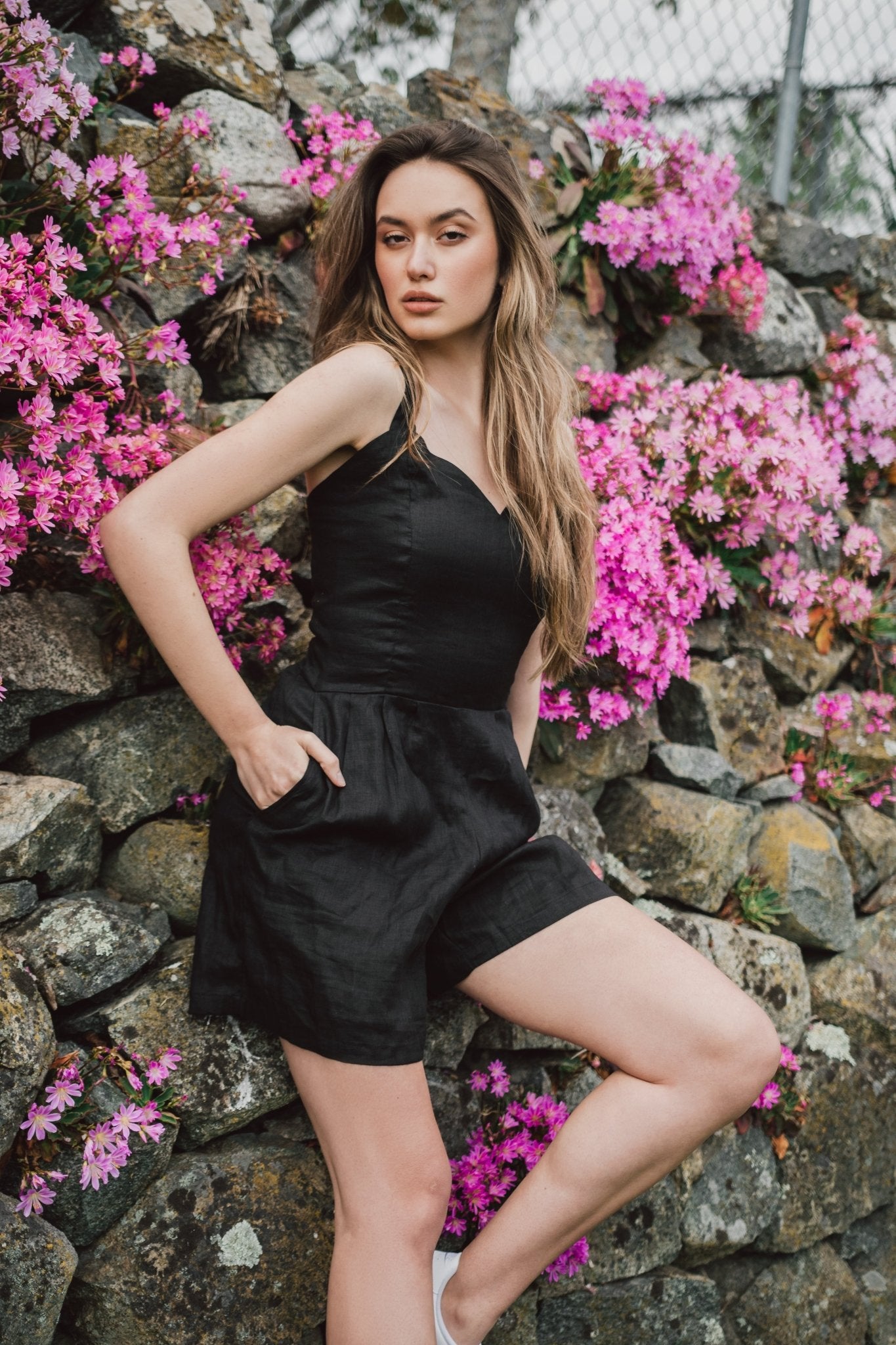 Gia Linen Romper | Black - Premium from Poème Clothing - Just $110.46! Shop now at ZLA