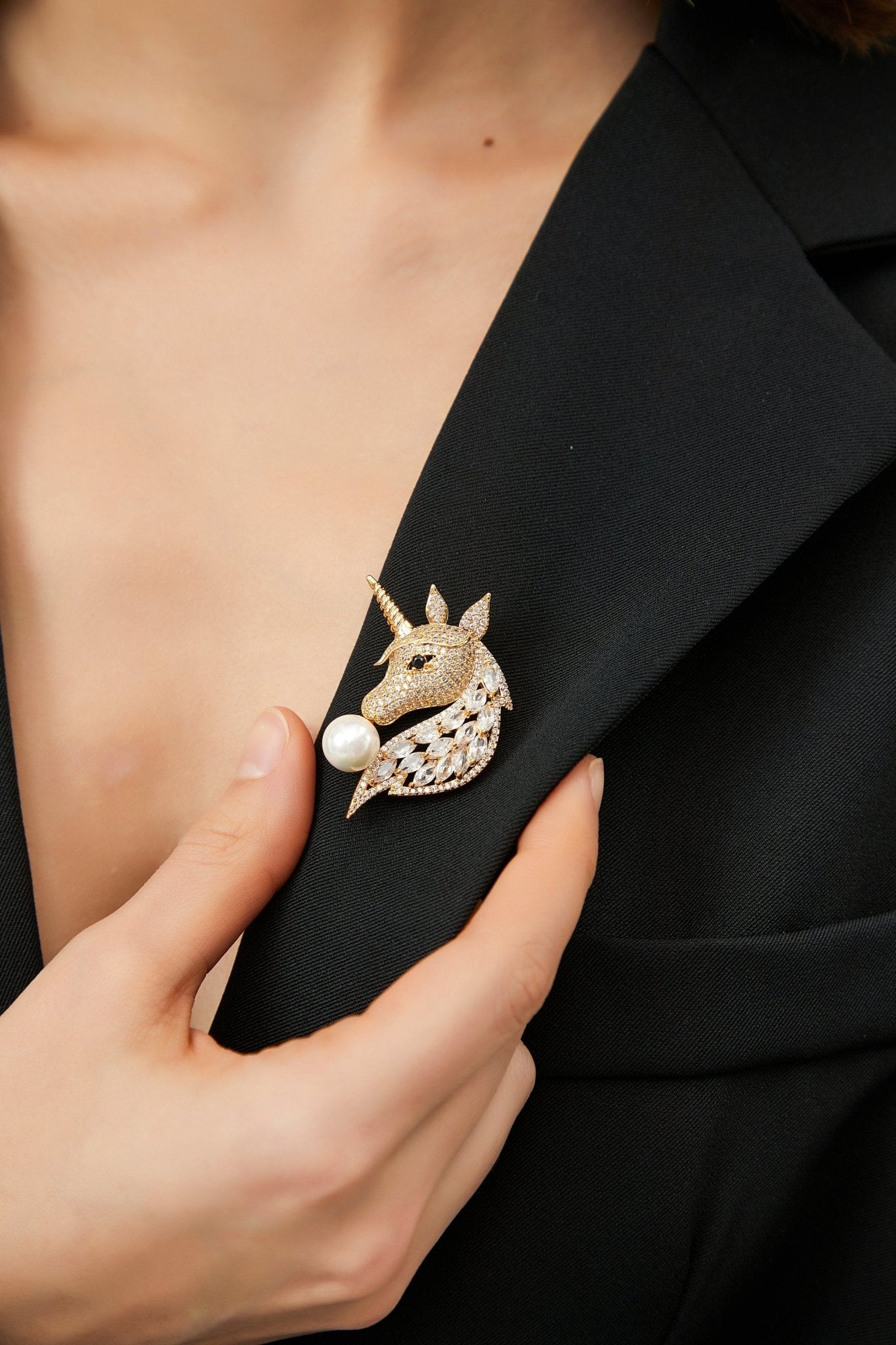 Gold Pavé Unicorn Brooch and Necklace Set - Premium Jewelry & Watches from Salmon Pandora - Just $52.14! Shop now at ZLA