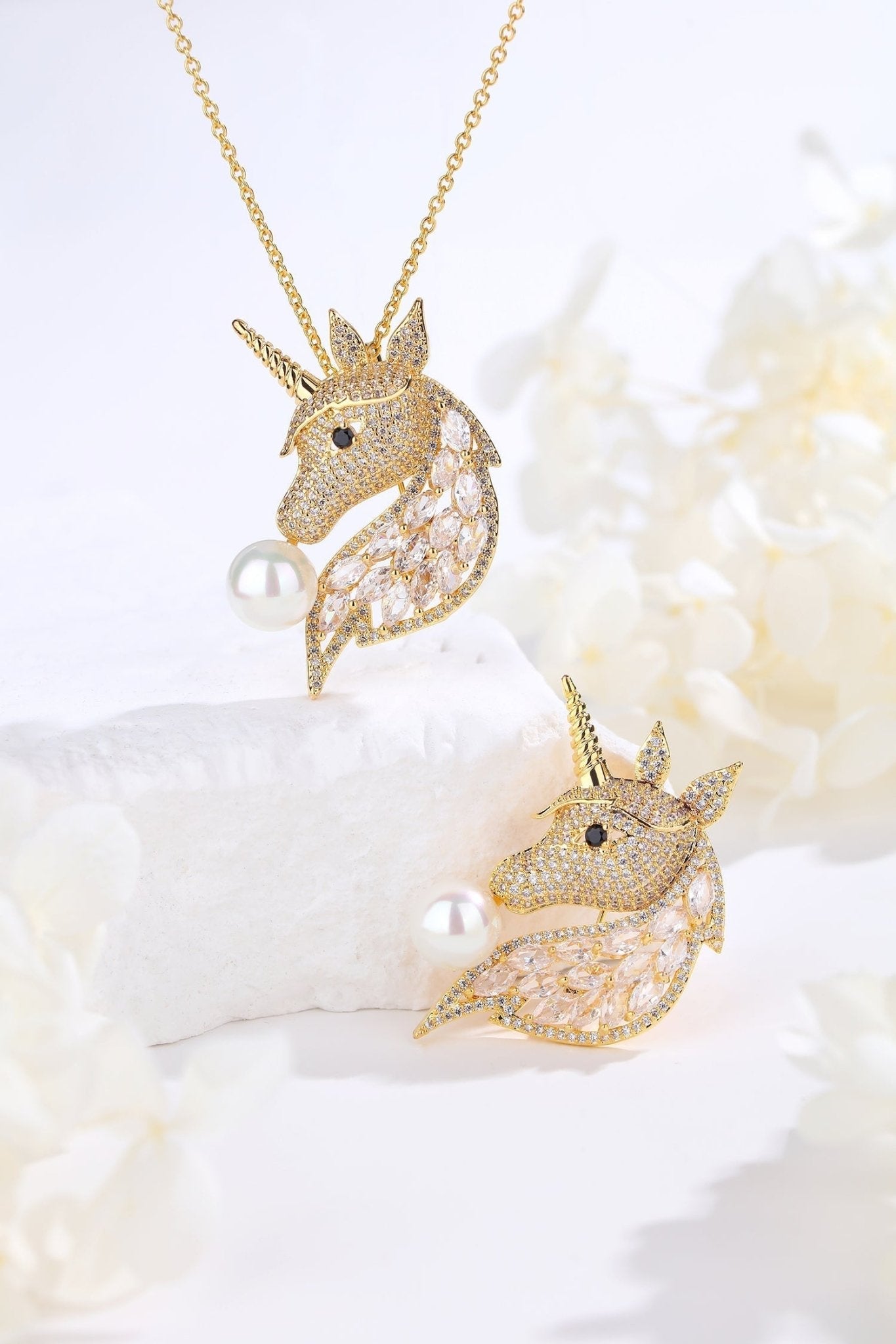 Gold Pavé Unicorn Brooch and Necklace Set - Premium Jewelry & Watches from Salmon Pandora - Just $52.14! Shop now at ZLA