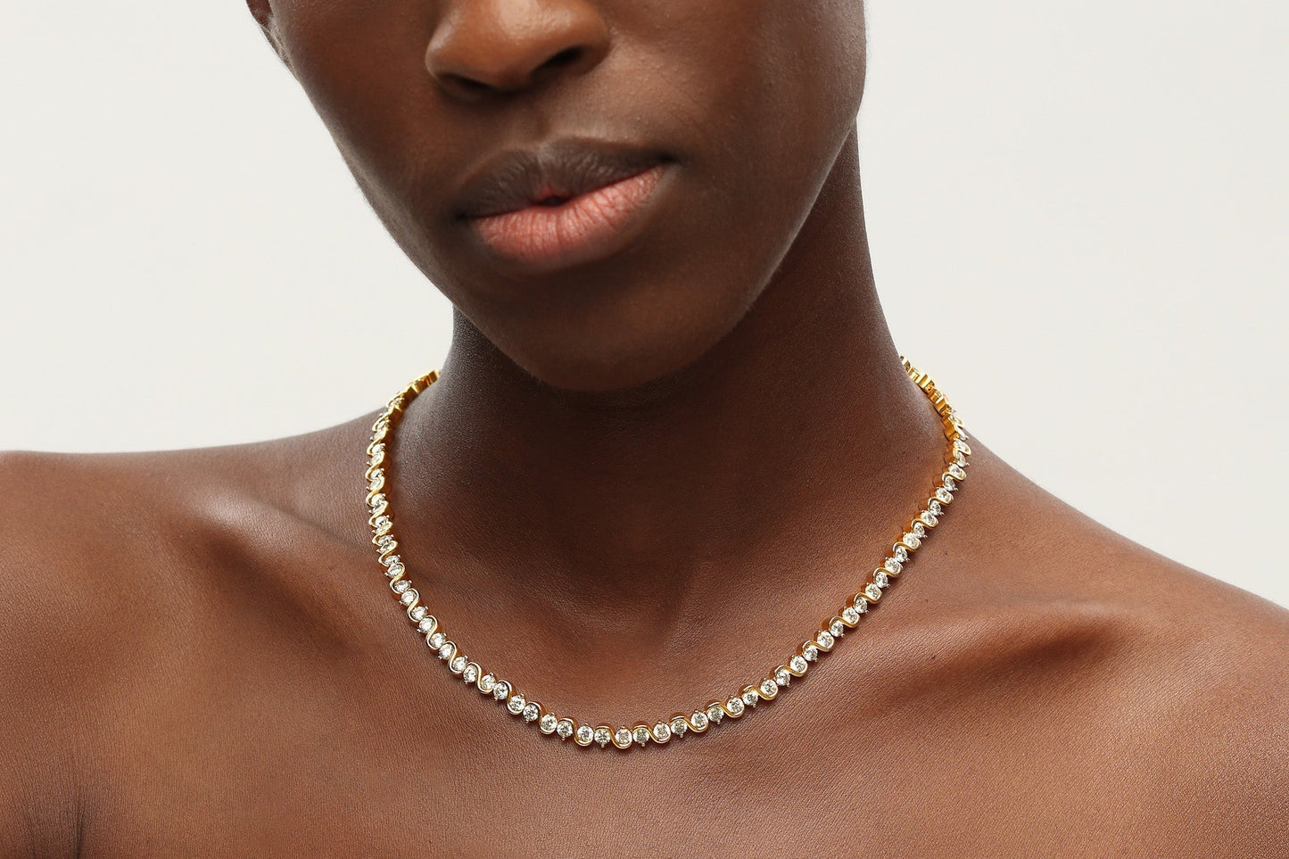 Gold Wave Zirconia Tennis Choker Necklace - Premium Jewelry & Watches from Salmon Pandora - Just $78.54! Shop now at ZLA
