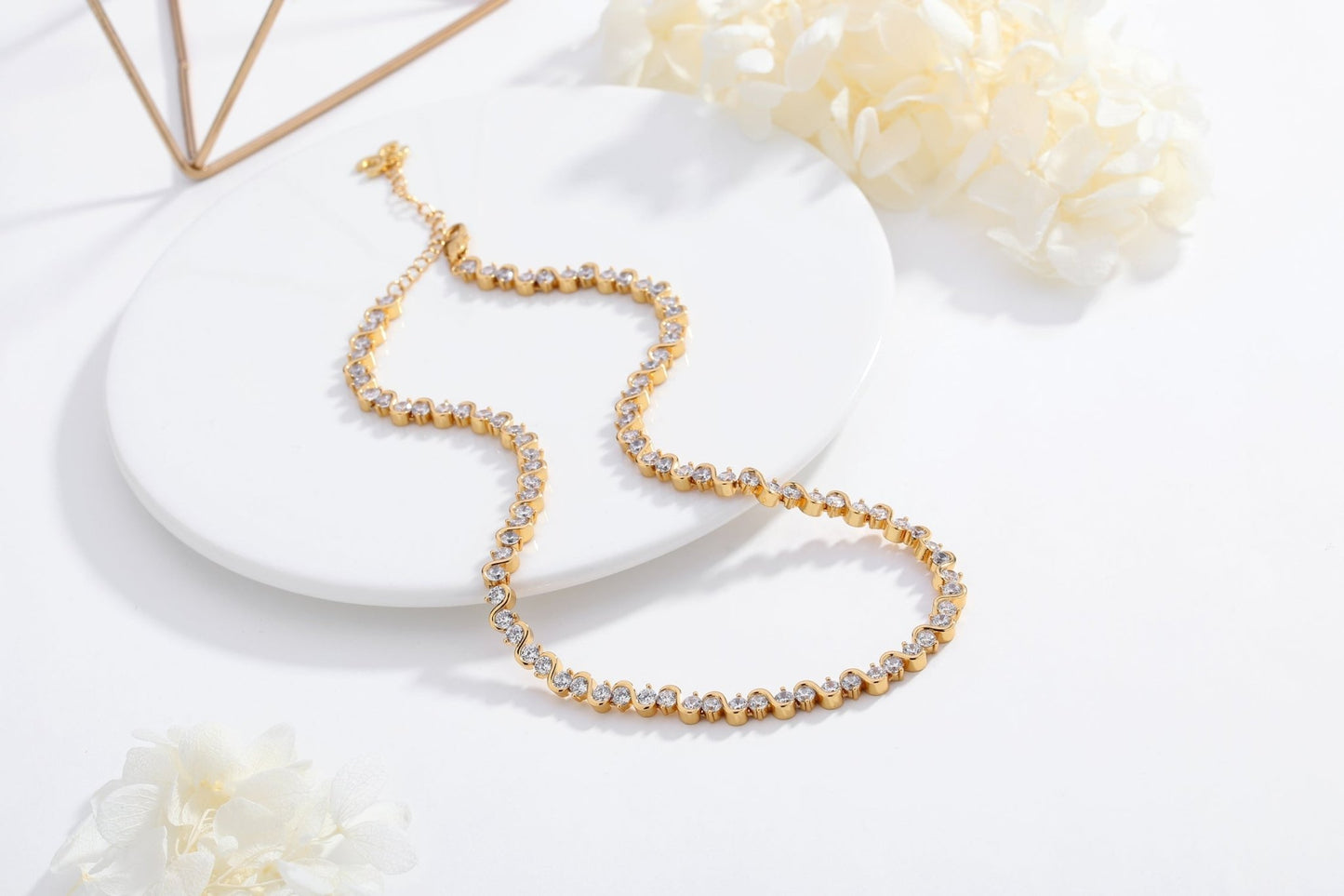 Gold Wave Zirconia Tennis Choker Necklace - Premium Jewelry & Watches from Salmon Pandora - Just $78.54! Shop now at ZLA