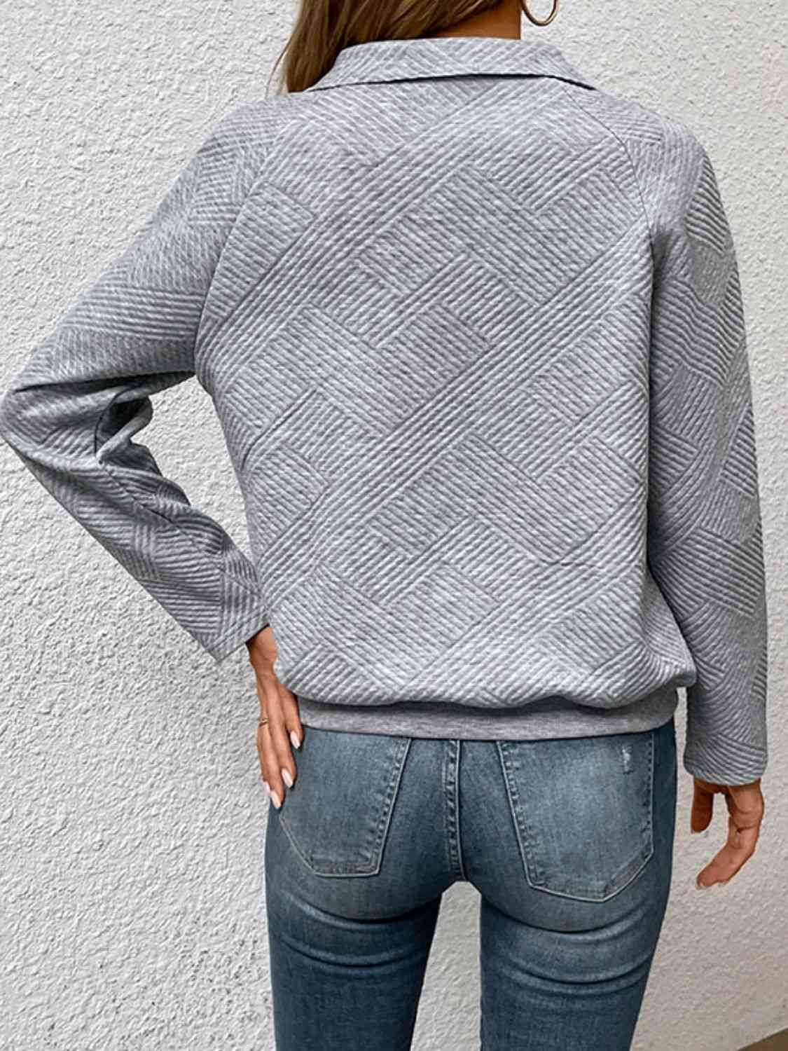 Half Buttoned Collared Neck Sweatshirt with Pocket - Premium from Trendsi - Just $29! Shop now at ZLA