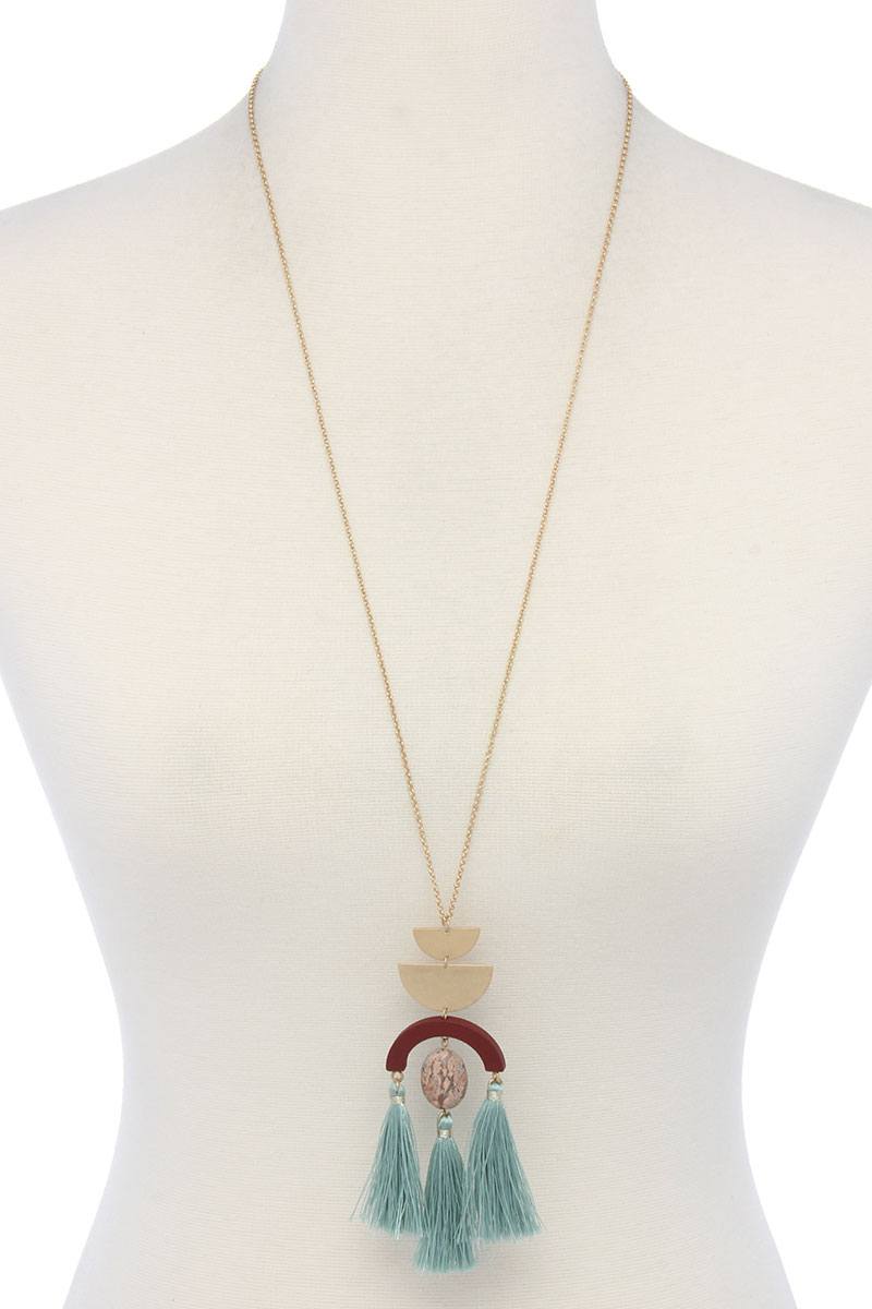 Half circle metal tassel pendant necklace - ZLA