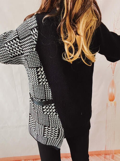 Houndstooth Turtleneck Long Sleeve Slit Sweater - Premium from Trendsi - Just $51! Shop now at ZLA