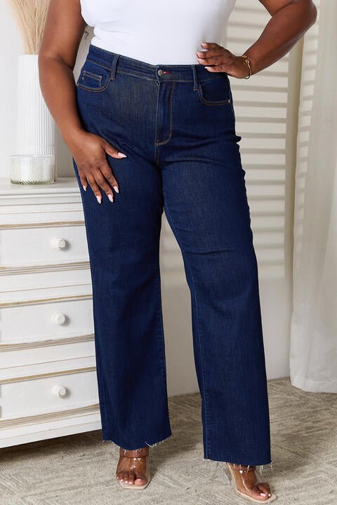 Judy Blue Full Size Raw Hem Straight Leg Jeans with Pockets - Premium from Trendsi - Just $64! Shop now at ZLA