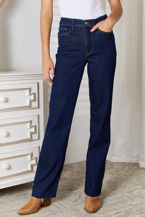 Judy Blue Full Size Raw Hem Straight Leg Jeans with Pockets - Premium from Trendsi - Just $64! Shop now at ZLA