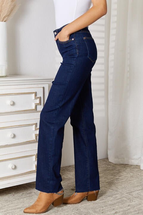 Judy Blue Full Size Raw Hem Straight Leg Jeans with Pockets - Premium from Trendsi - Just $64! Shop now at ZLA