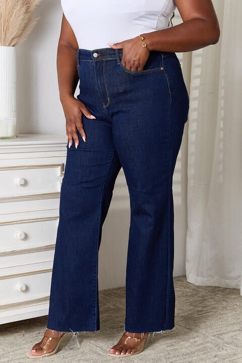Judy Blue Full Size Raw Hem Straight Leg Jeans with Pockets - Premium from Trendsi - Just $64! Shop now at ZLA