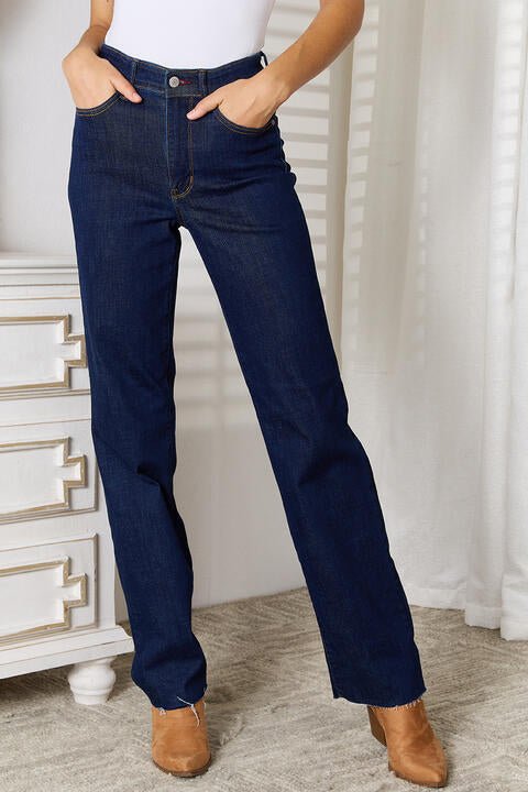 Judy Blue Full Size Raw Hem Straight Leg Jeans with Pockets - Premium from Trendsi - Just $64! Shop now at ZLA