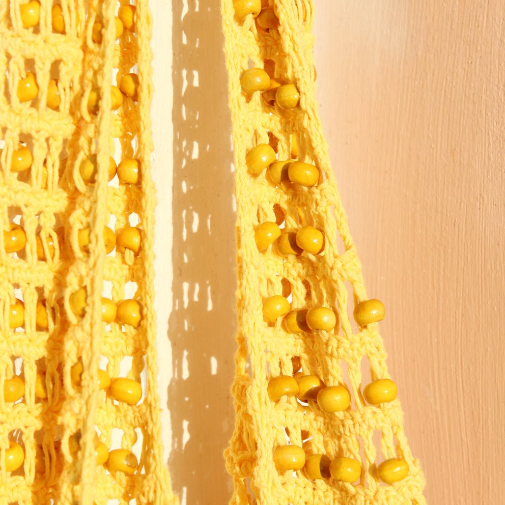 Karma Wooden Beads Crochet Bag in Pale Yellow - Premium from BrunnaCo - Just $64.50! Shop now at ZLA