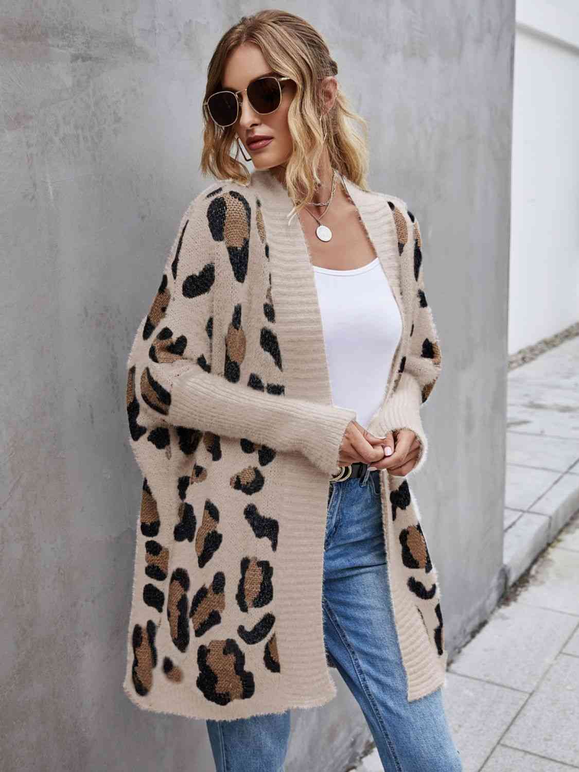 Leopard Pattern Fuzzy Cardigan - Premium from Trendsi - Just $39! Shop now at ZLA