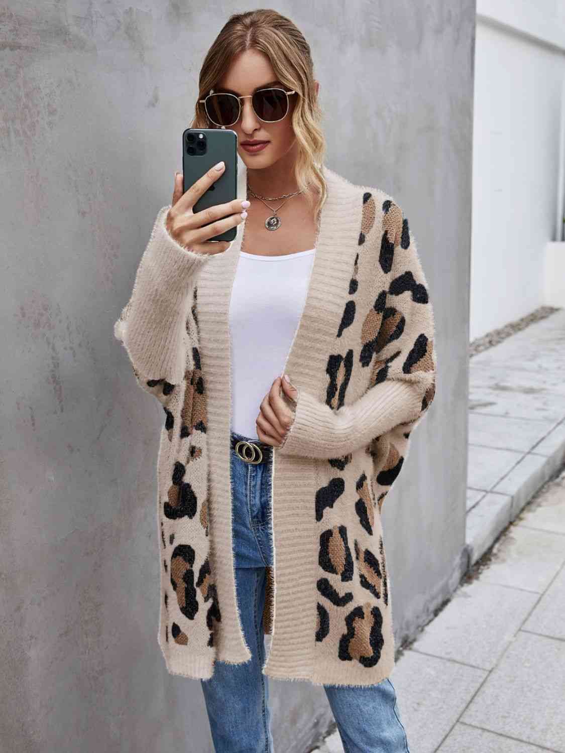 Leopard Pattern Fuzzy Cardigan - Premium from Trendsi - Just $39! Shop now at ZLA