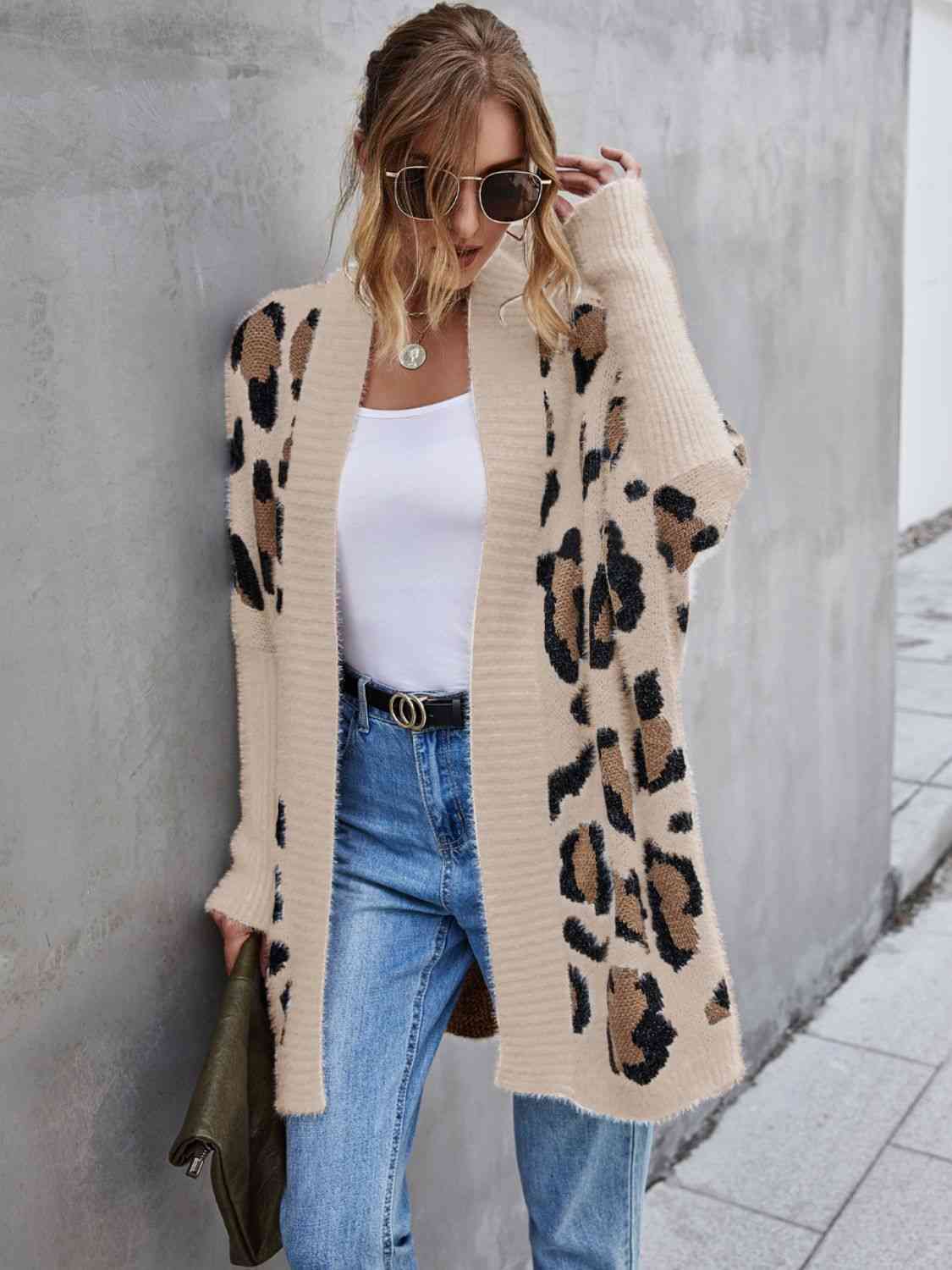 Leopard Pattern Fuzzy Cardigan - Premium from Trendsi - Just $39! Shop now at ZLA