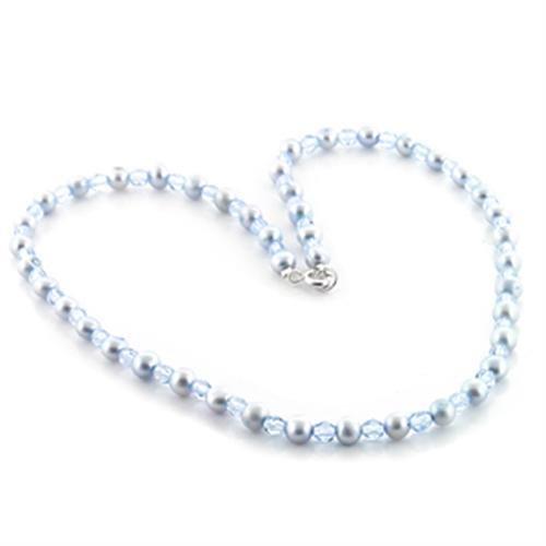 LO733 - Stone Necklace with Synthetic Pearl in Light Sapphire - Premium Jewelry & Watches from Turquoise Tiger - Just $10.53! Shop now at ZLA
