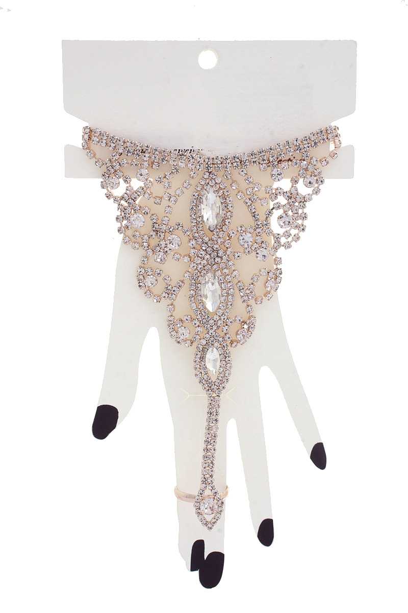 Marquise Rhinestone Hand Ring Bracelet - ZLA