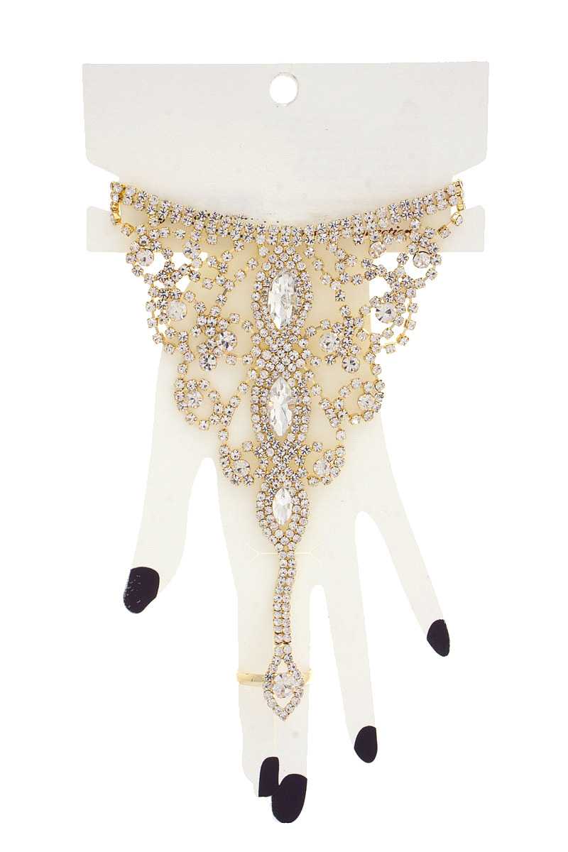 Marquise Rhinestone Hand Ring Bracelet - ZLA