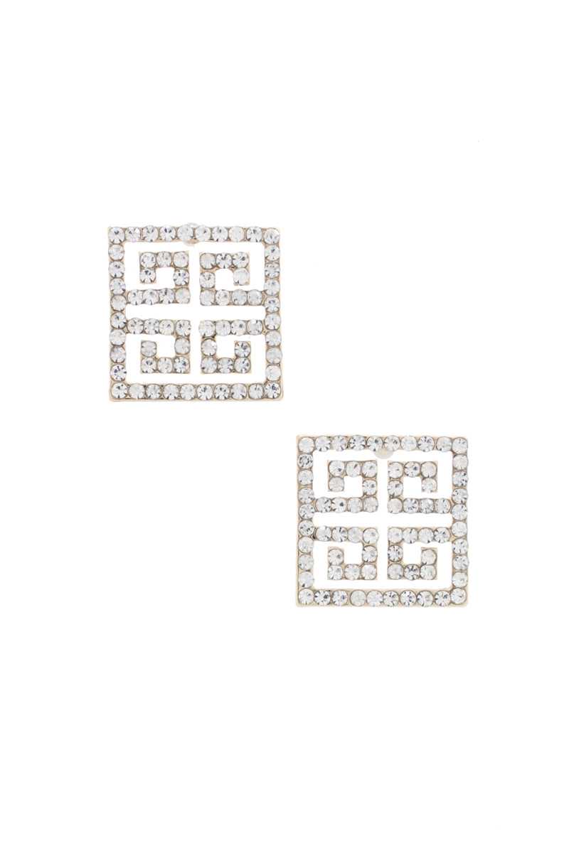 Maze Square Rhinestone Earring - ZLA