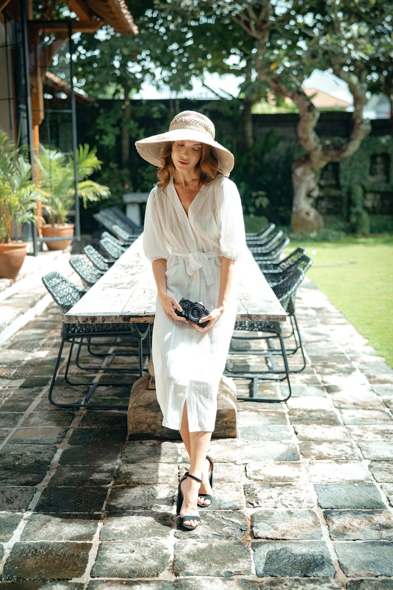 Meghan Crinkle Midi Dress, in Off-White - Premium from BrunnaCo - Just $129.50! Shop now at ZLA