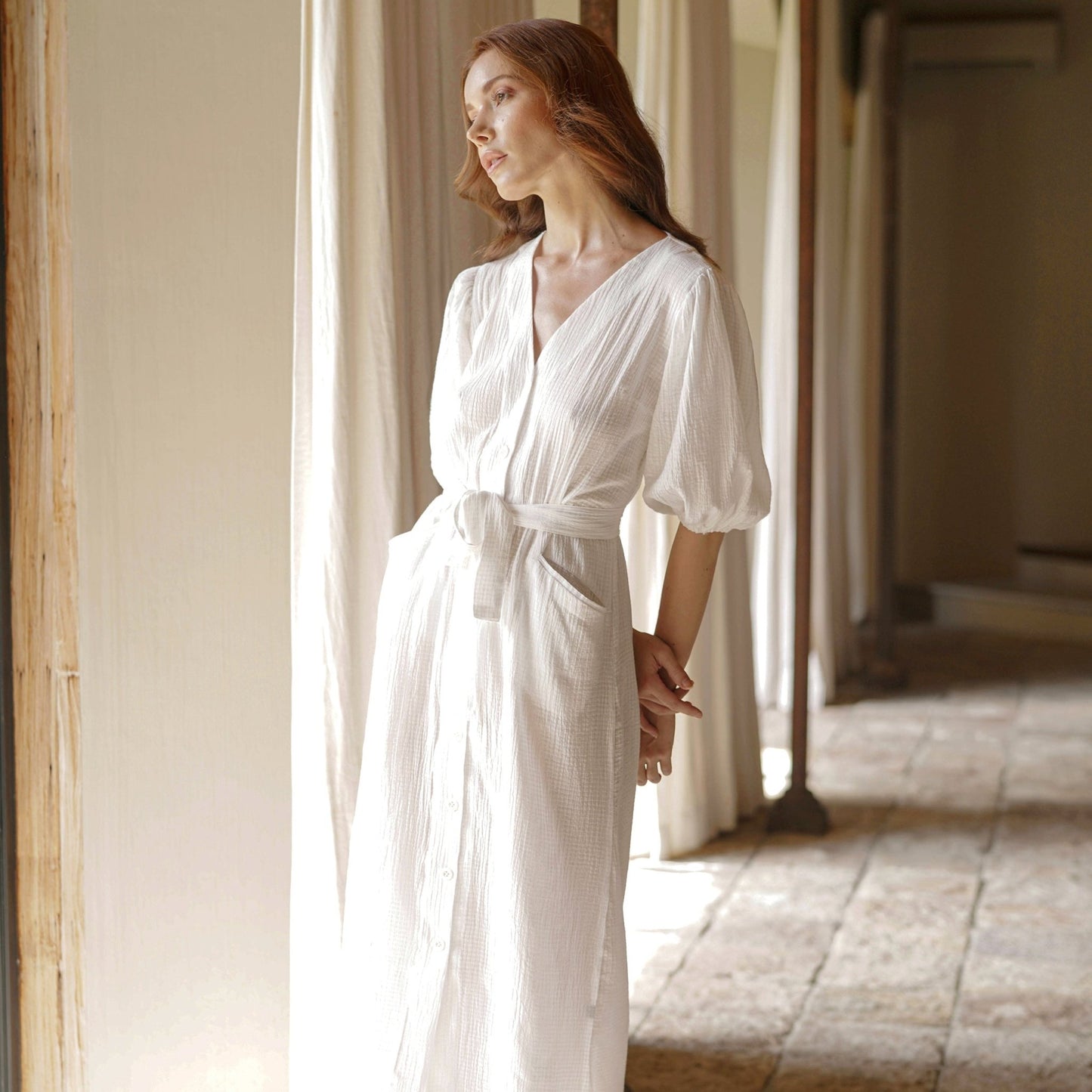 Meghan Crinkle Midi Dress, in Off-White - Premium from BrunnaCo - Just $129.50! Shop now at ZLA