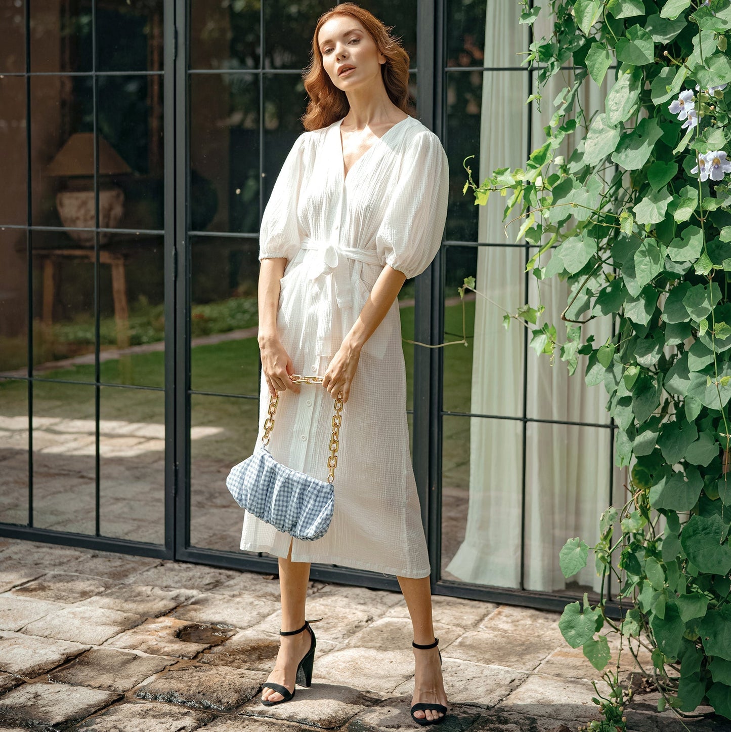 Meghan Crinkle Midi Dress, in Off-White - Premium from BrunnaCo - Just $129.50! Shop now at ZLA