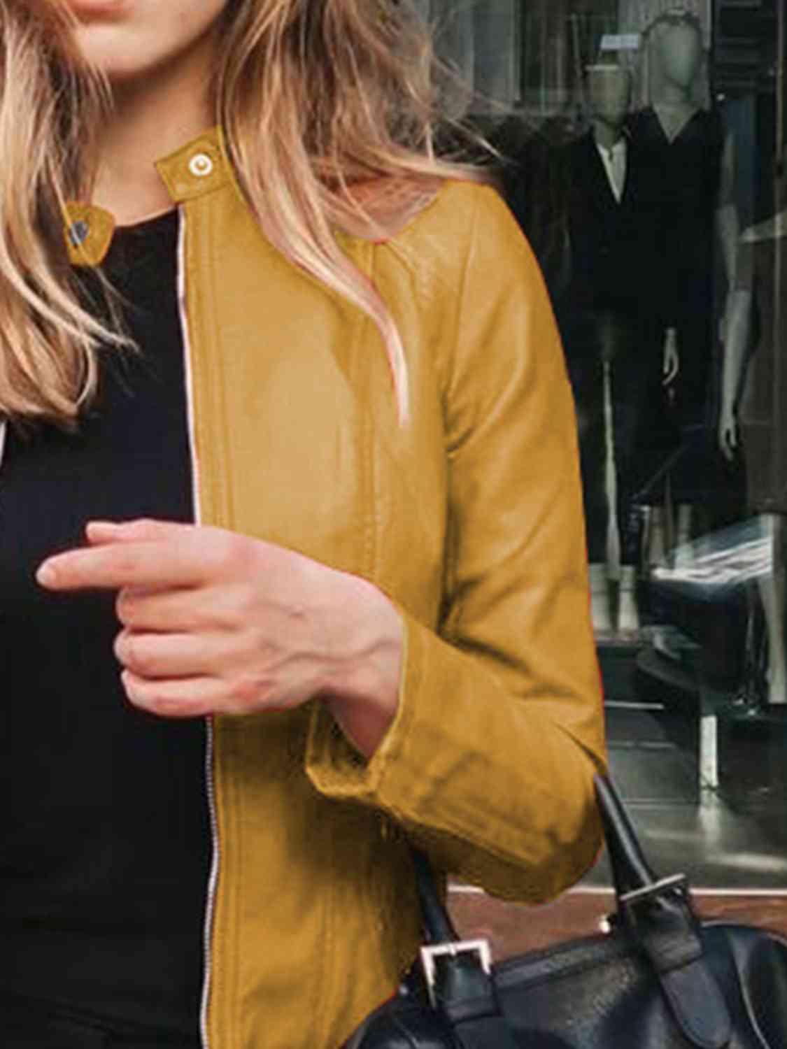 Mock Neck Zip Up Jacket - Premium from Trendsi - Just $26! Shop now at ZLA