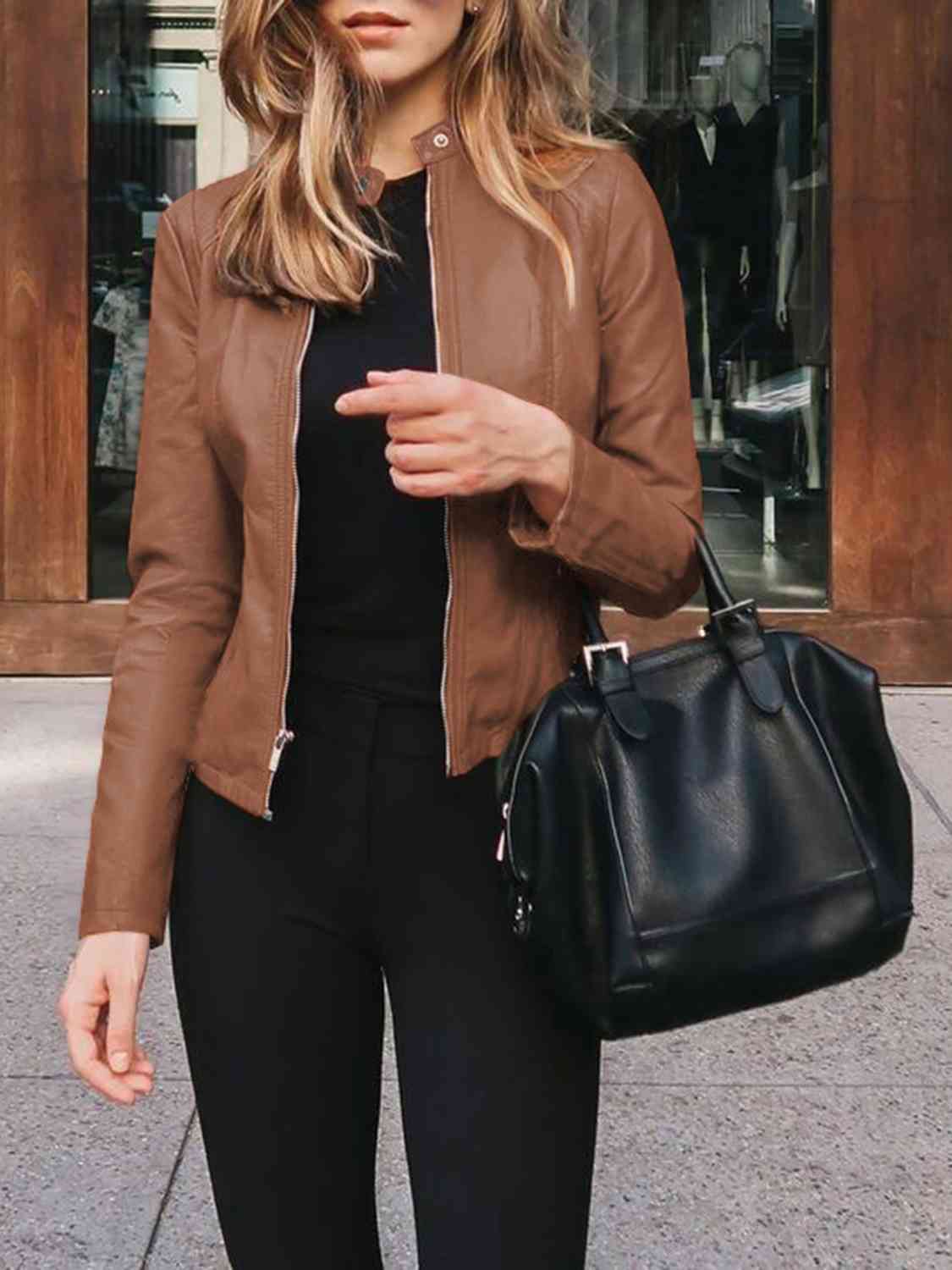 Mock Neck Zip Up Jacket - Premium from Trendsi - Just $26! Shop now at ZLA