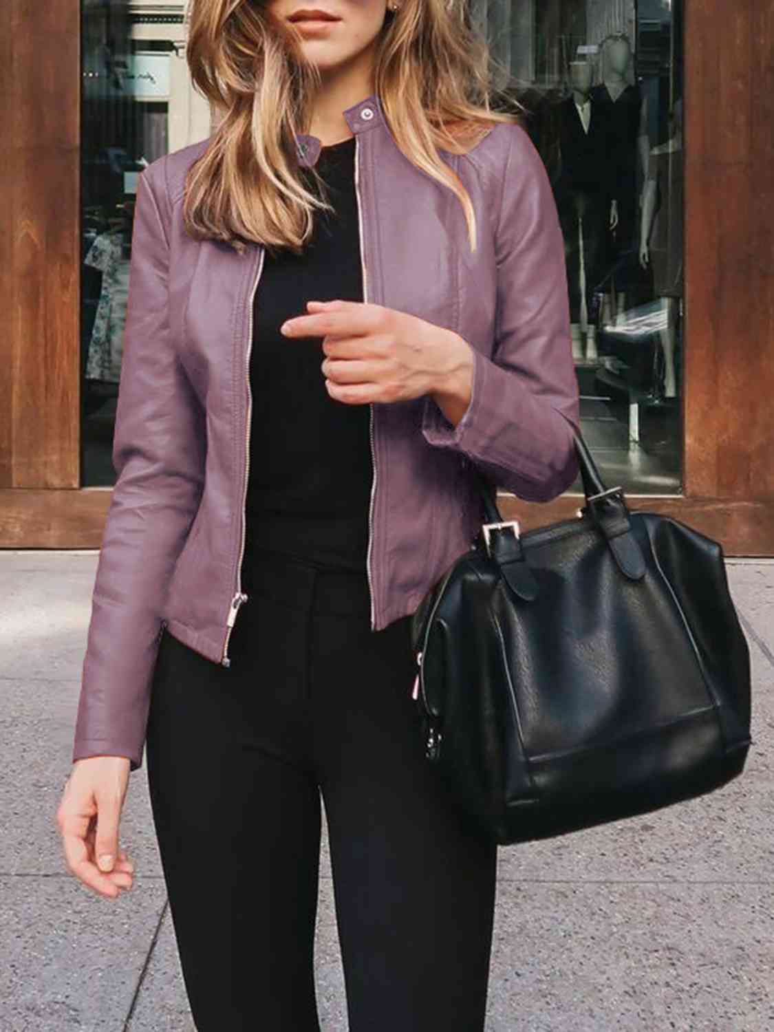 Mock Neck Zip Up Jacket - Premium from Trendsi - Just $26! Shop now at ZLA