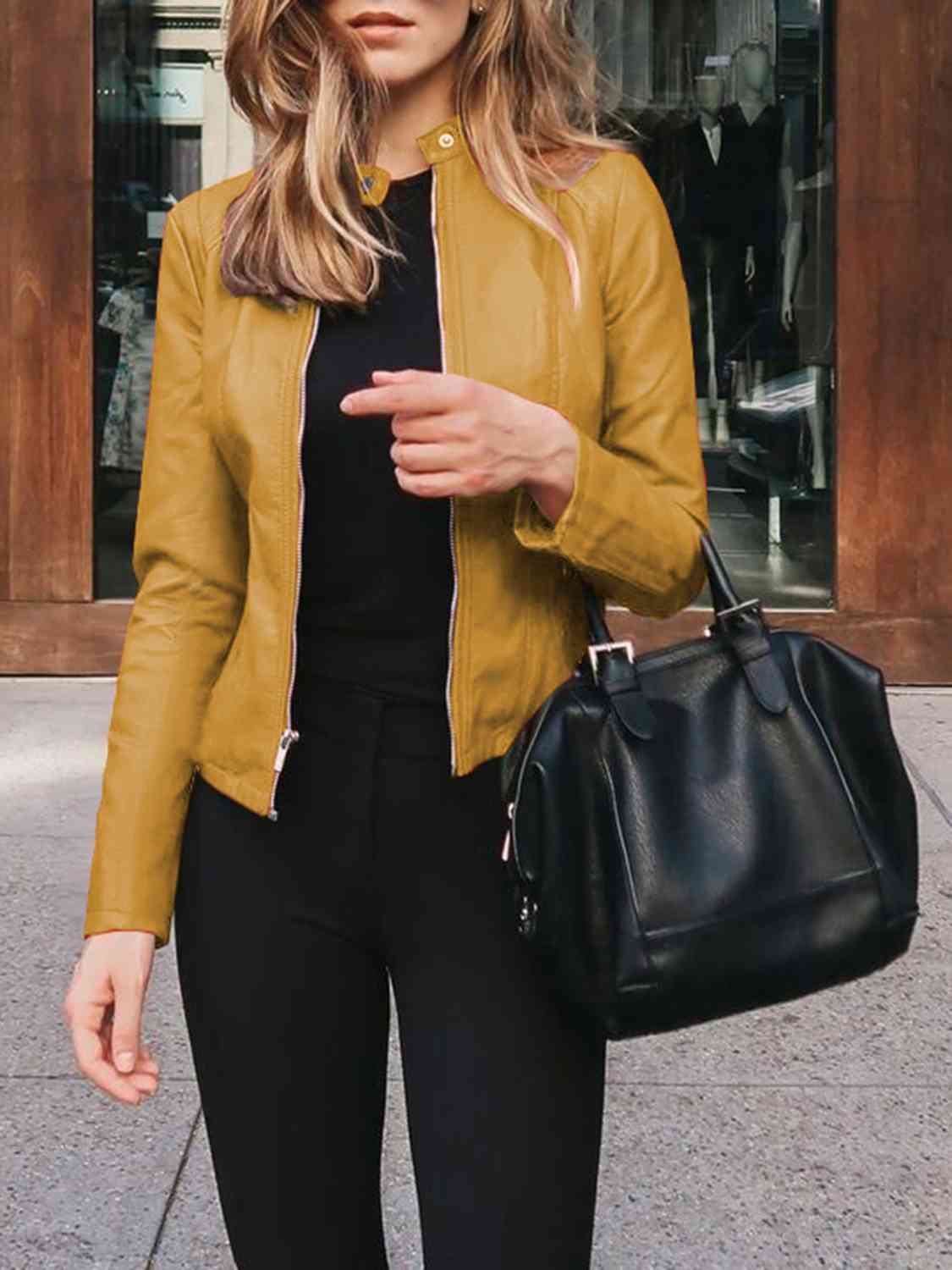 Mock Neck Zip Up Jacket - Premium from Trendsi - Just $26! Shop now at ZLA