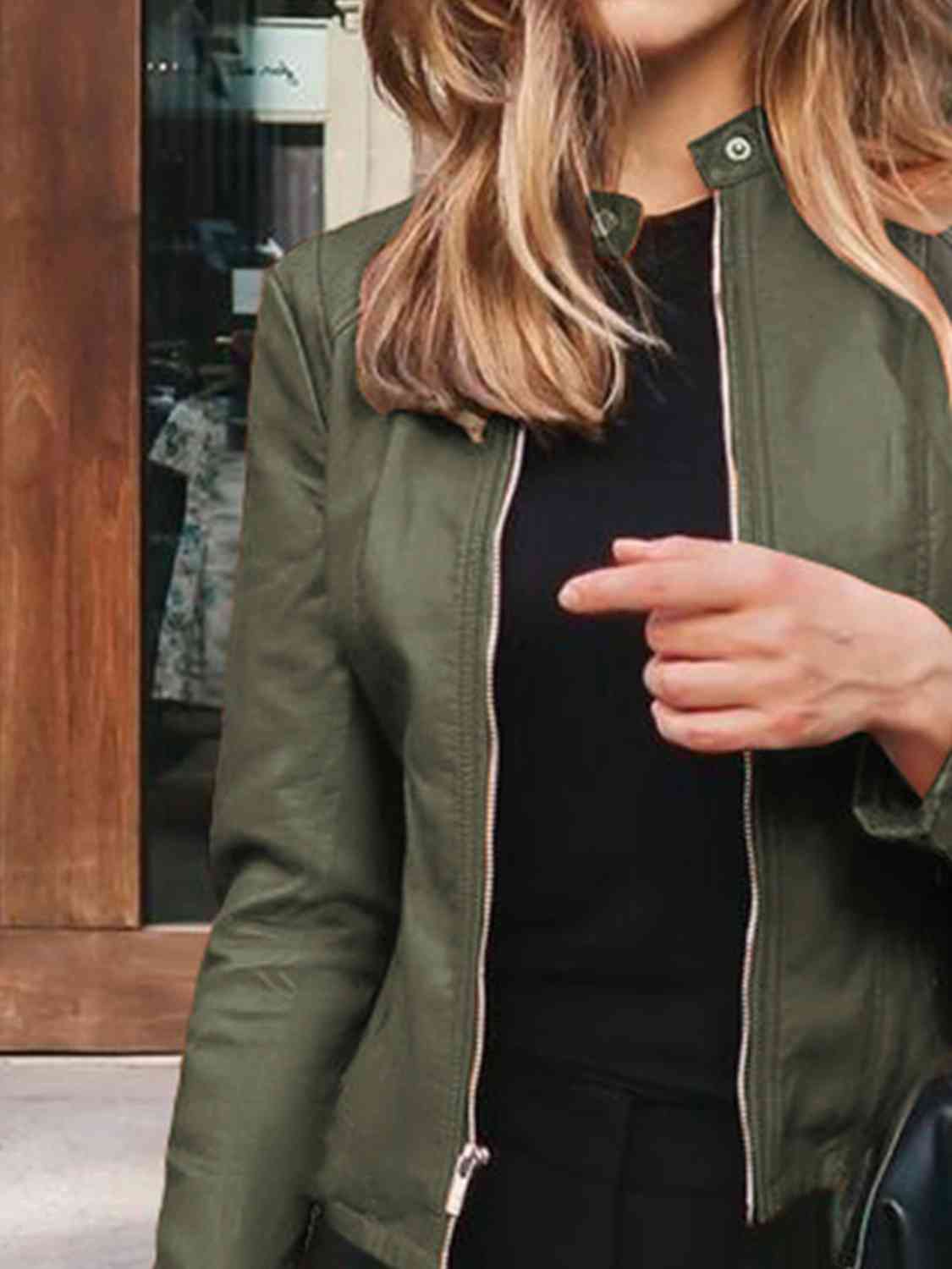 Mock Neck Zip Up Jacket - Premium from Trendsi - Just $26! Shop now at ZLA