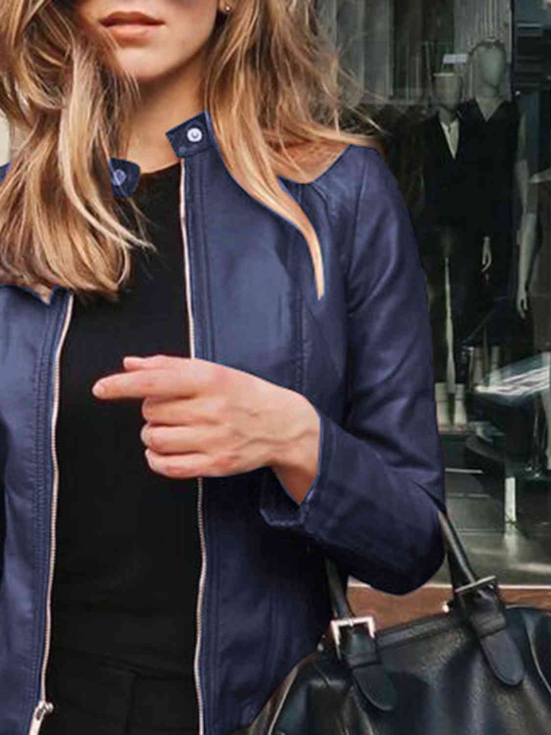 Mock Neck Zip Up Jacket - Premium from Trendsi - Just $26! Shop now at ZLA