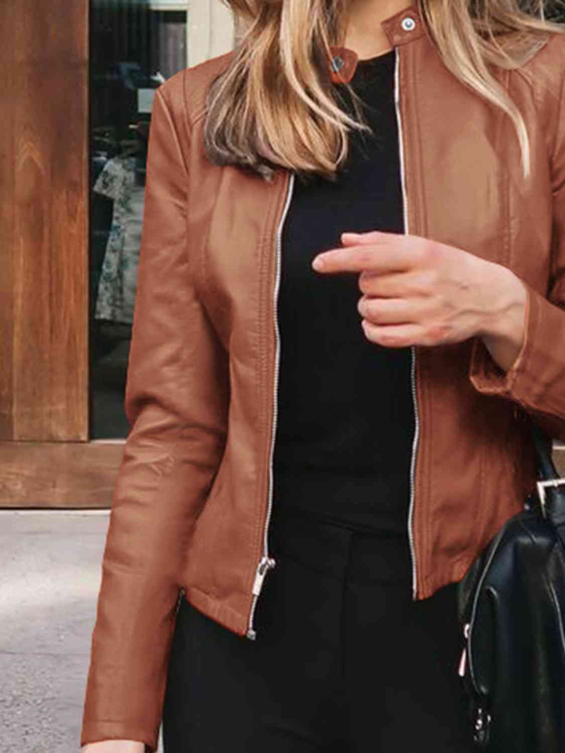 Mock Neck Zip Up Jacket - Premium from Trendsi - Just $26! Shop now at ZLA