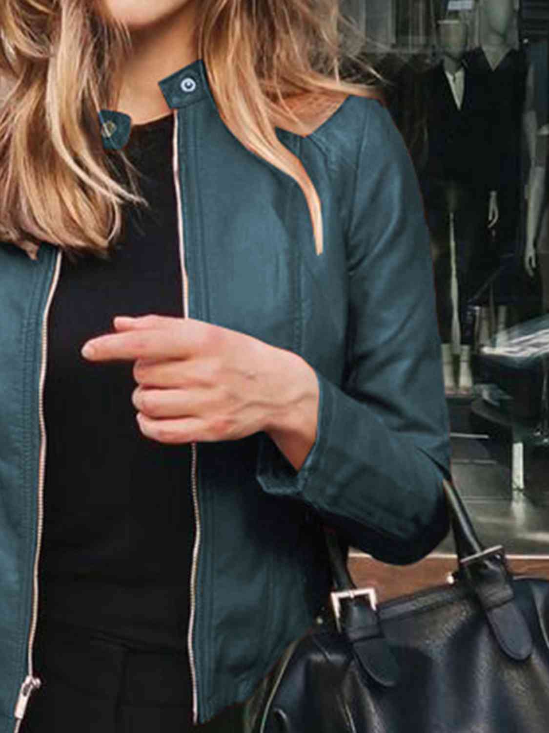 Mock Neck Zip Up Jacket - Premium from Trendsi - Just $26! Shop now at ZLA