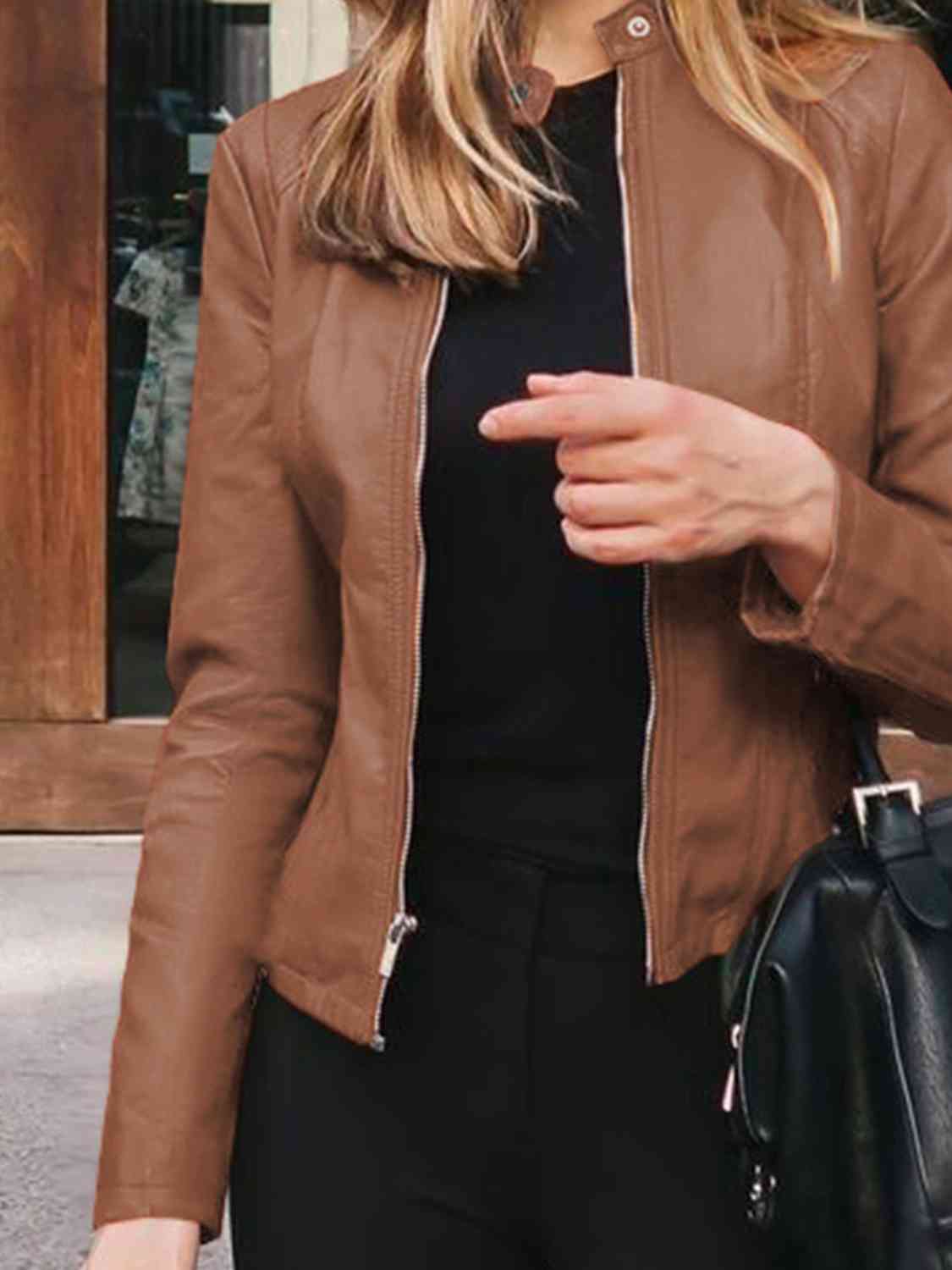 Mock Neck Zip Up Jacket - Premium from Trendsi - Just $26! Shop now at ZLA