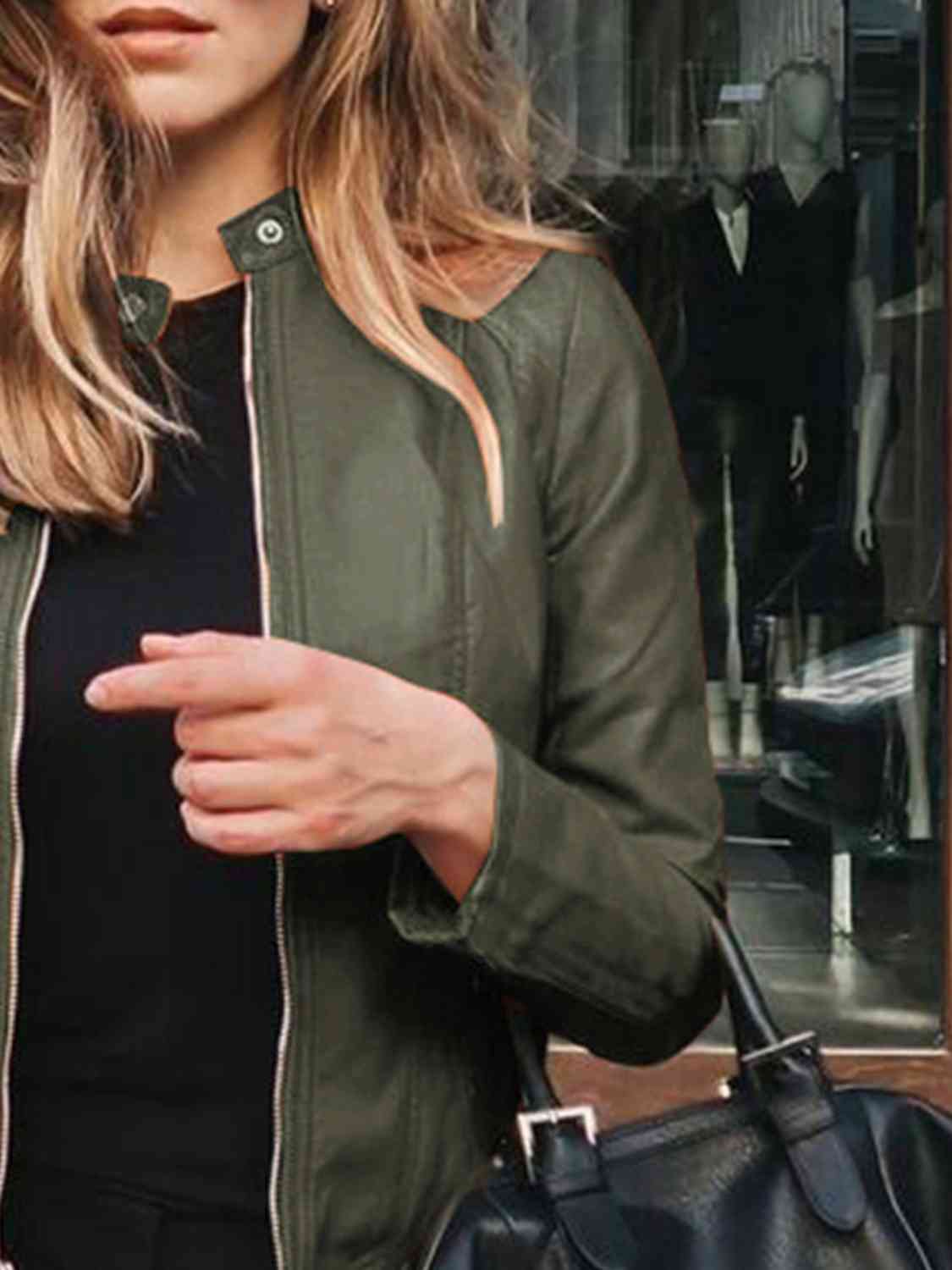 Mock Neck Zip Up Jacket - Premium from Trendsi - Just $26! Shop now at ZLA