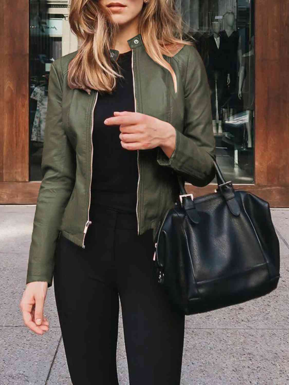 Mock Neck Zip Up Jacket - Premium from Trendsi - Just $26! Shop now at ZLA