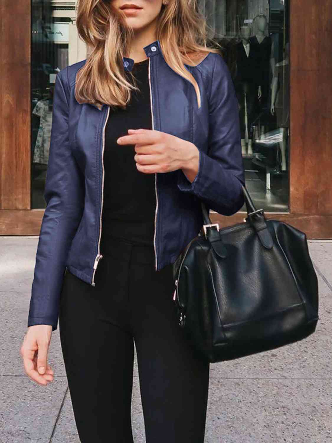 Mock Neck Zip Up Jacket - Premium from Trendsi - Just $26! Shop now at ZLA