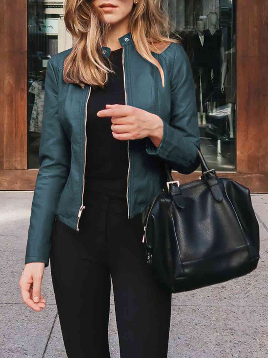 Mock Neck Zip Up Jacket - Premium from Trendsi - Just $26! Shop now at ZLA