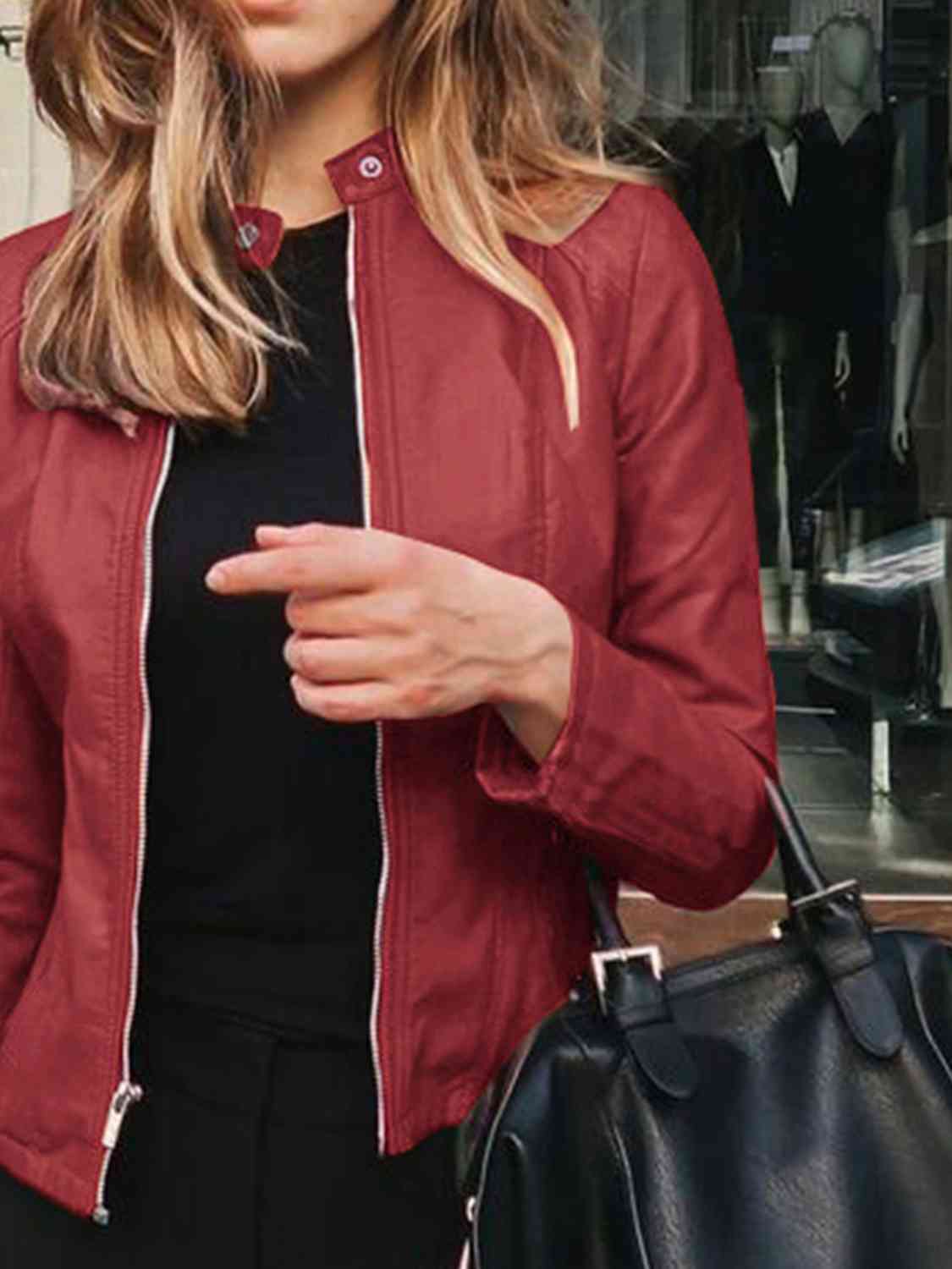 Mock Neck Zip Up Jacket - Premium from Trendsi - Just $26! Shop now at ZLA