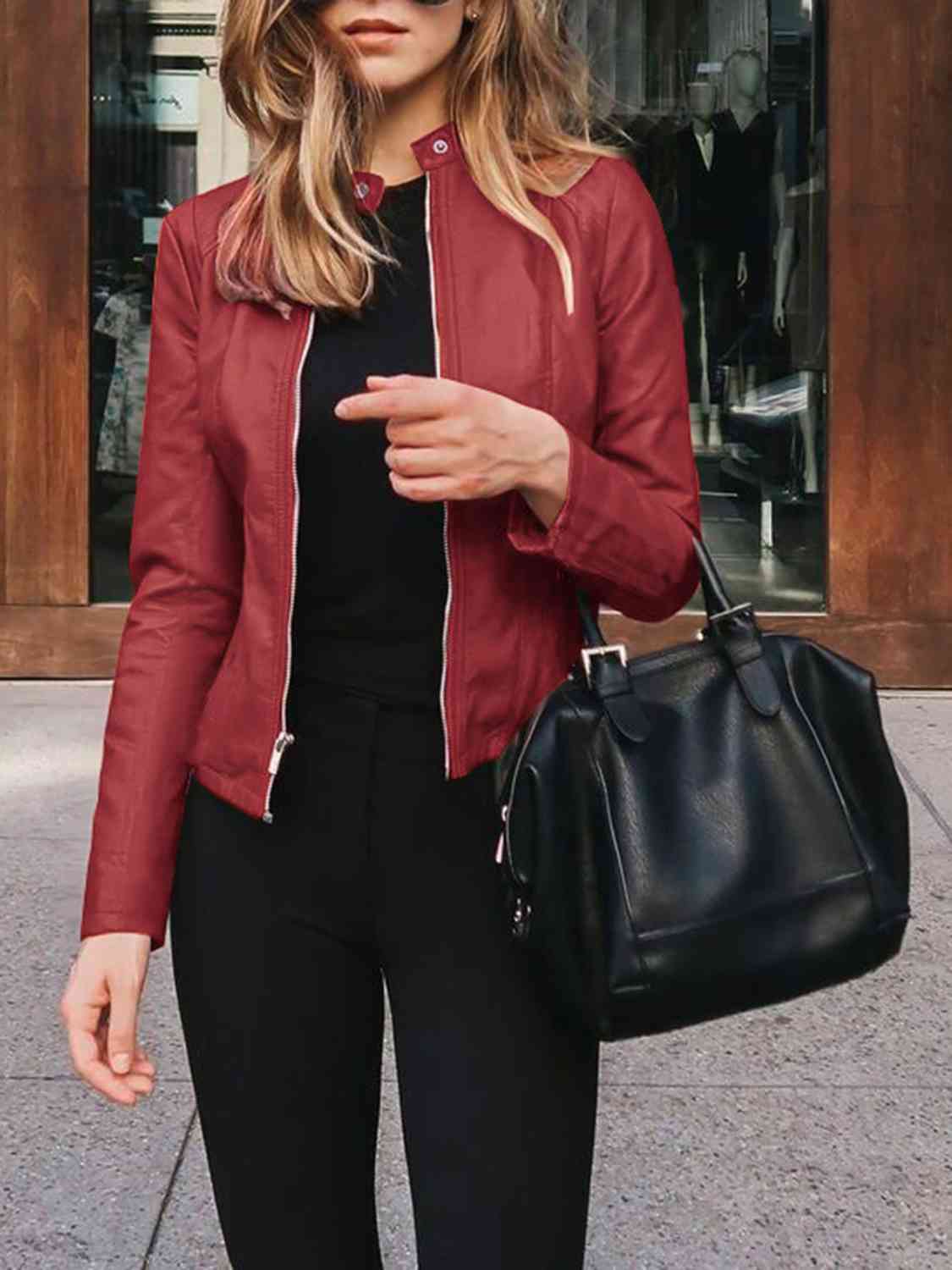 Mock Neck Zip Up Jacket - Premium from Trendsi - Just $26! Shop now at ZLA