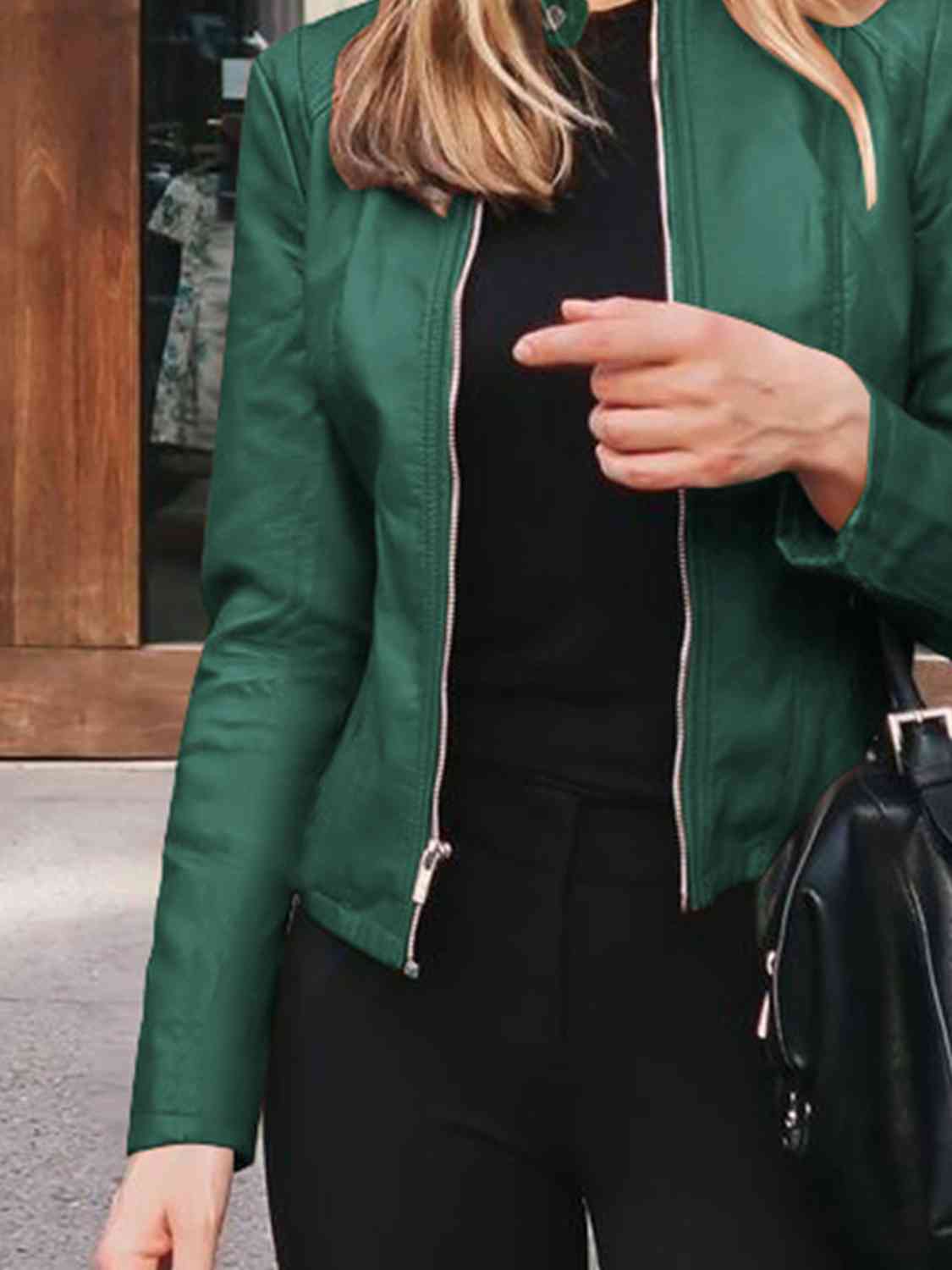 Mock Neck Zip Up Jacket - Premium from Trendsi - Just $26! Shop now at ZLA