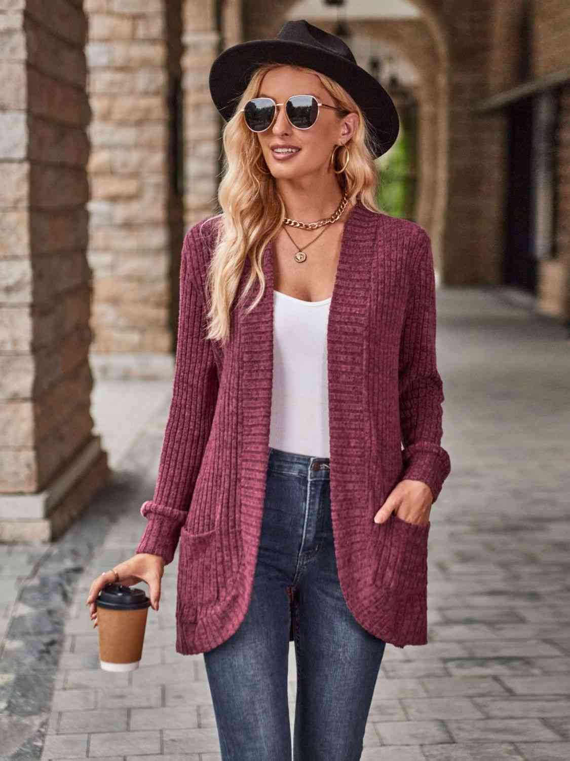 Open Front Cardigan with Pockets - Premium from Trendsi - Just $19! Shop now at ZLA