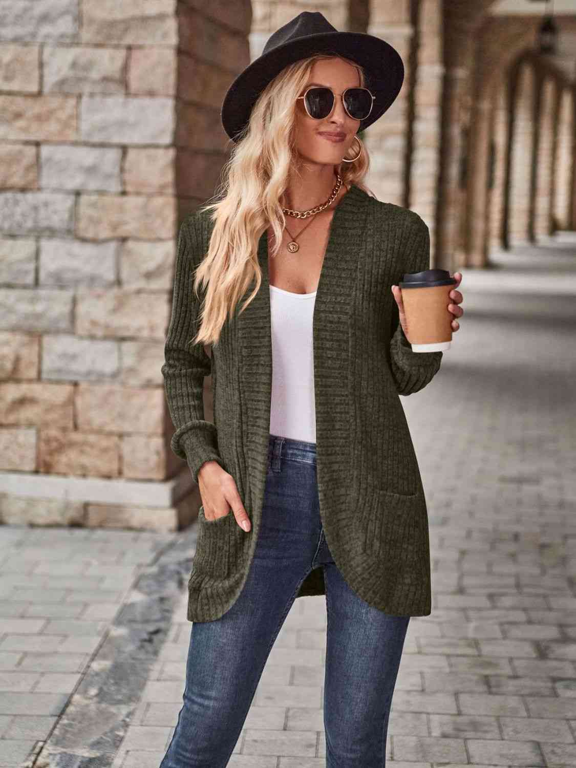 Open Front Cardigan with Pockets - Premium from Trendsi - Just $19! Shop now at ZLA