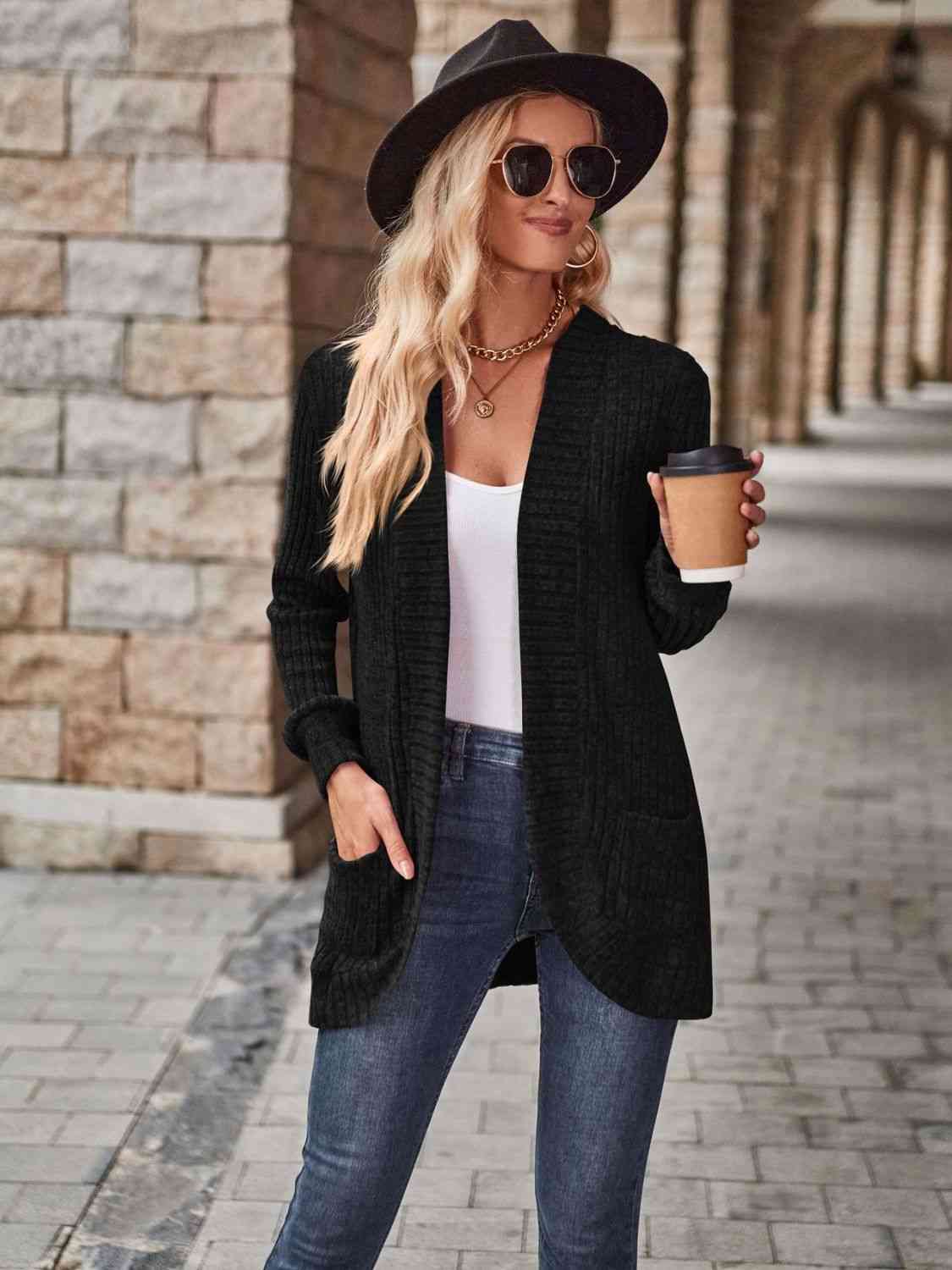 Open Front Cardigan with Pockets - Premium from Trendsi - Just $19! Shop now at ZLA